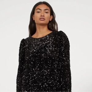 H&M Limited Edition Black Sequin Puff Sleeved Night Dress